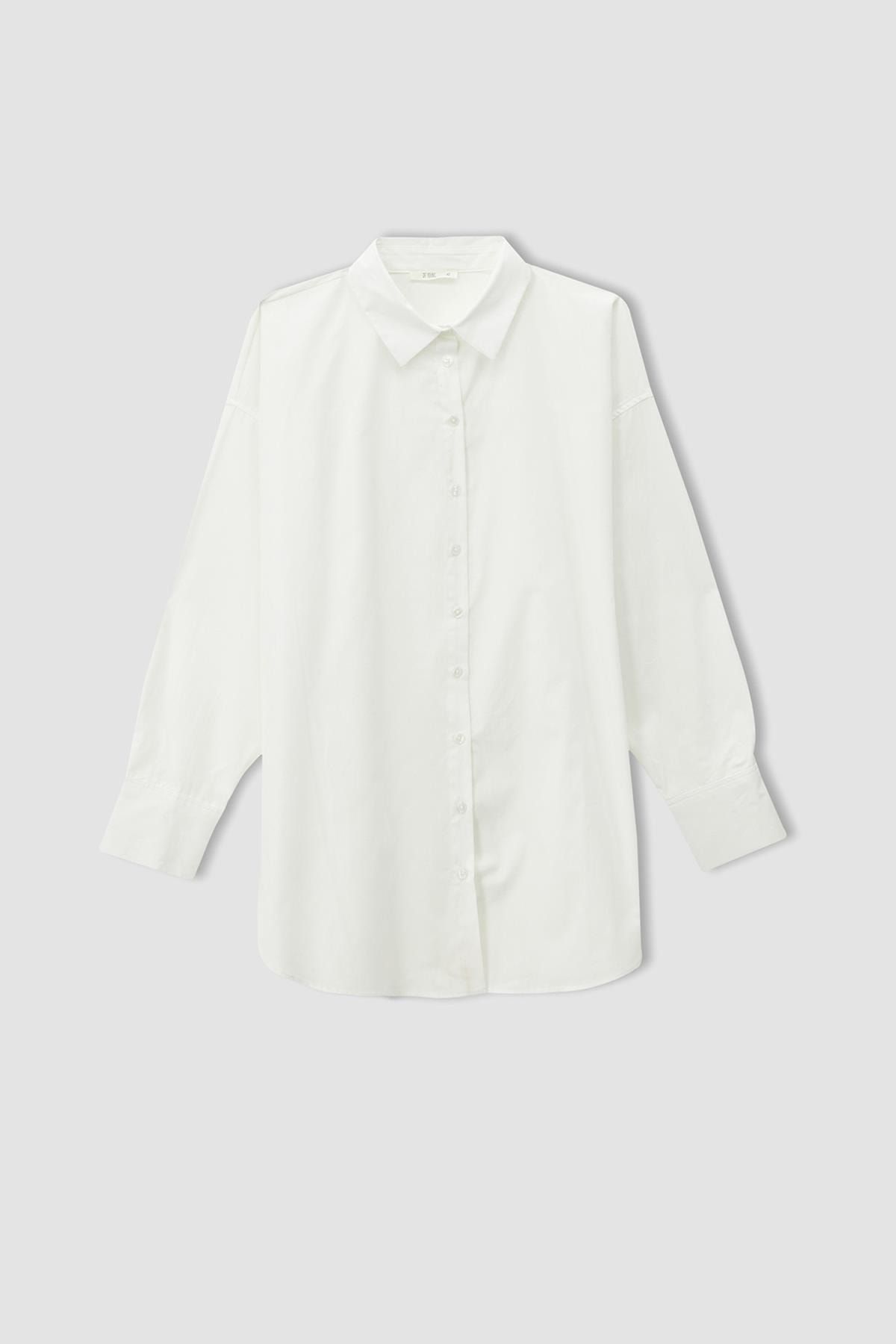 DeFacto Oversize Fit Poplin Uzun Kollu Büyük Beden Gömlek