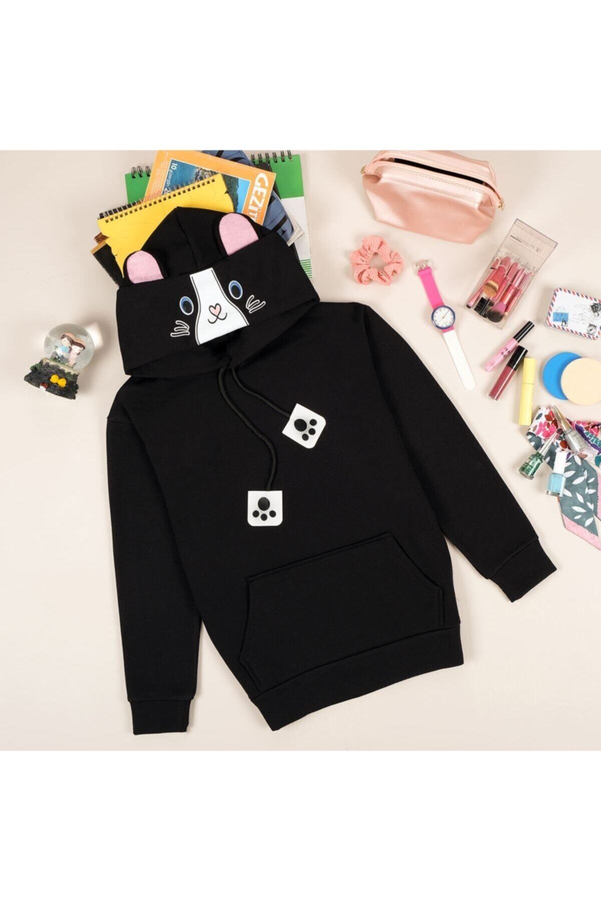 uyguntarz Kore Tarzı Kedi Kapşon Sweatshirt