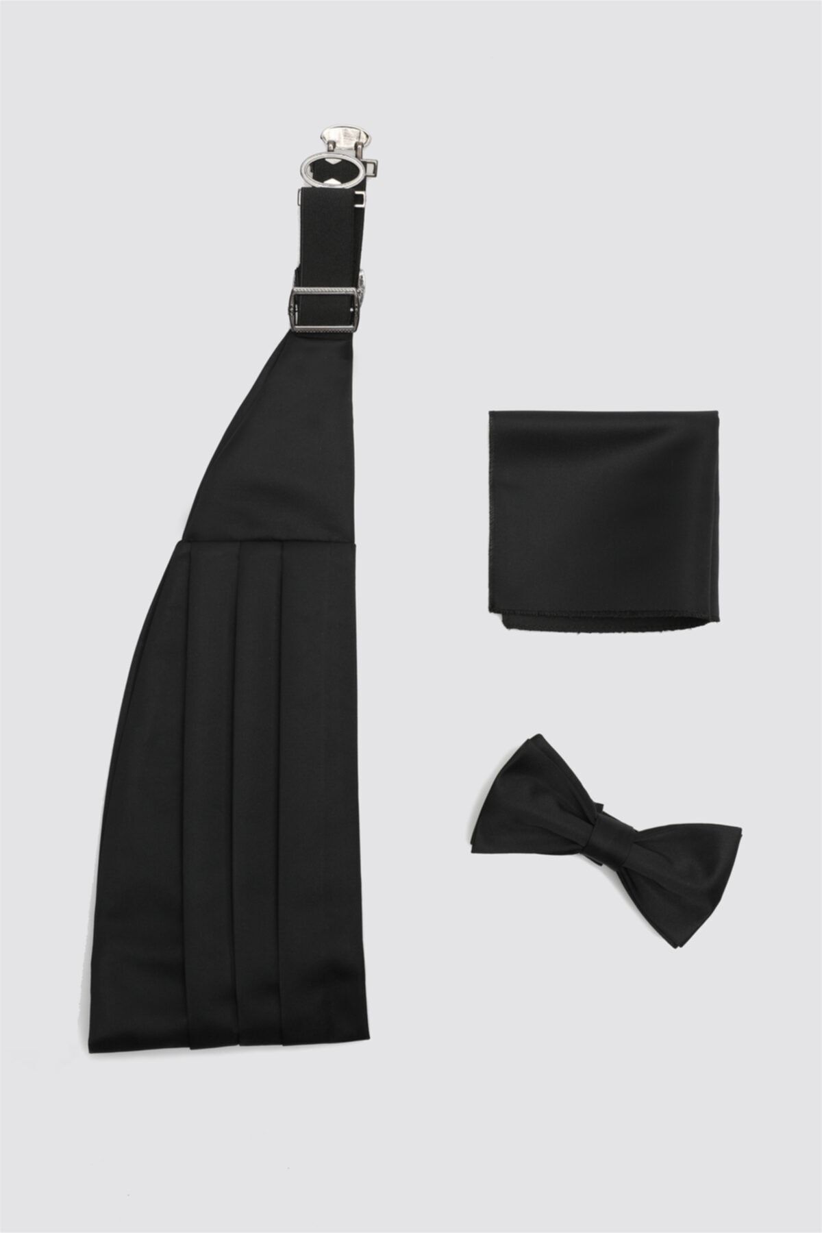 Damat Siyah Düz Kuşak Papyon Set