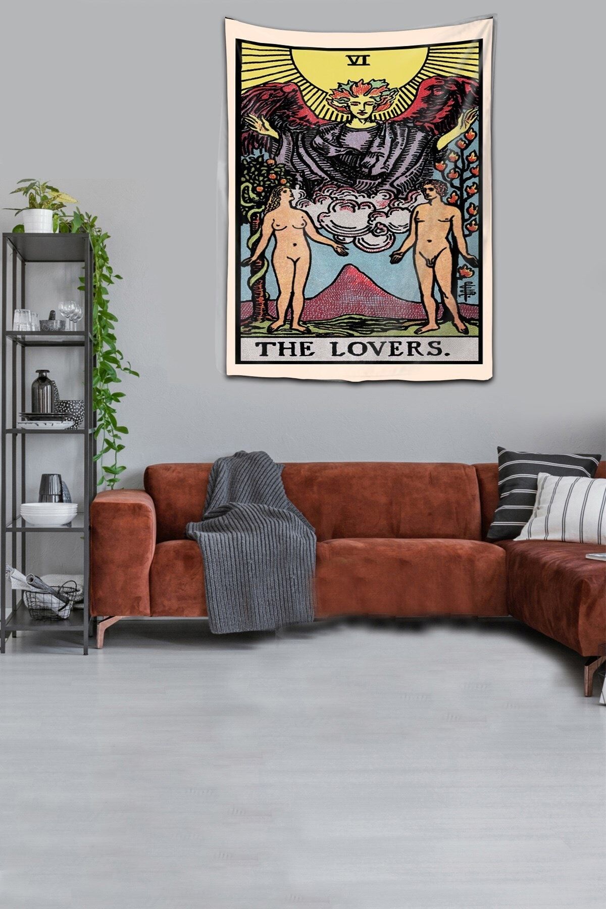 on the clouds The Lovers Aşıklar Tarot Yıkanabilir Leke Tutmaz Kumaş Duvar Örtüsü Duvar Halısı Tapestry