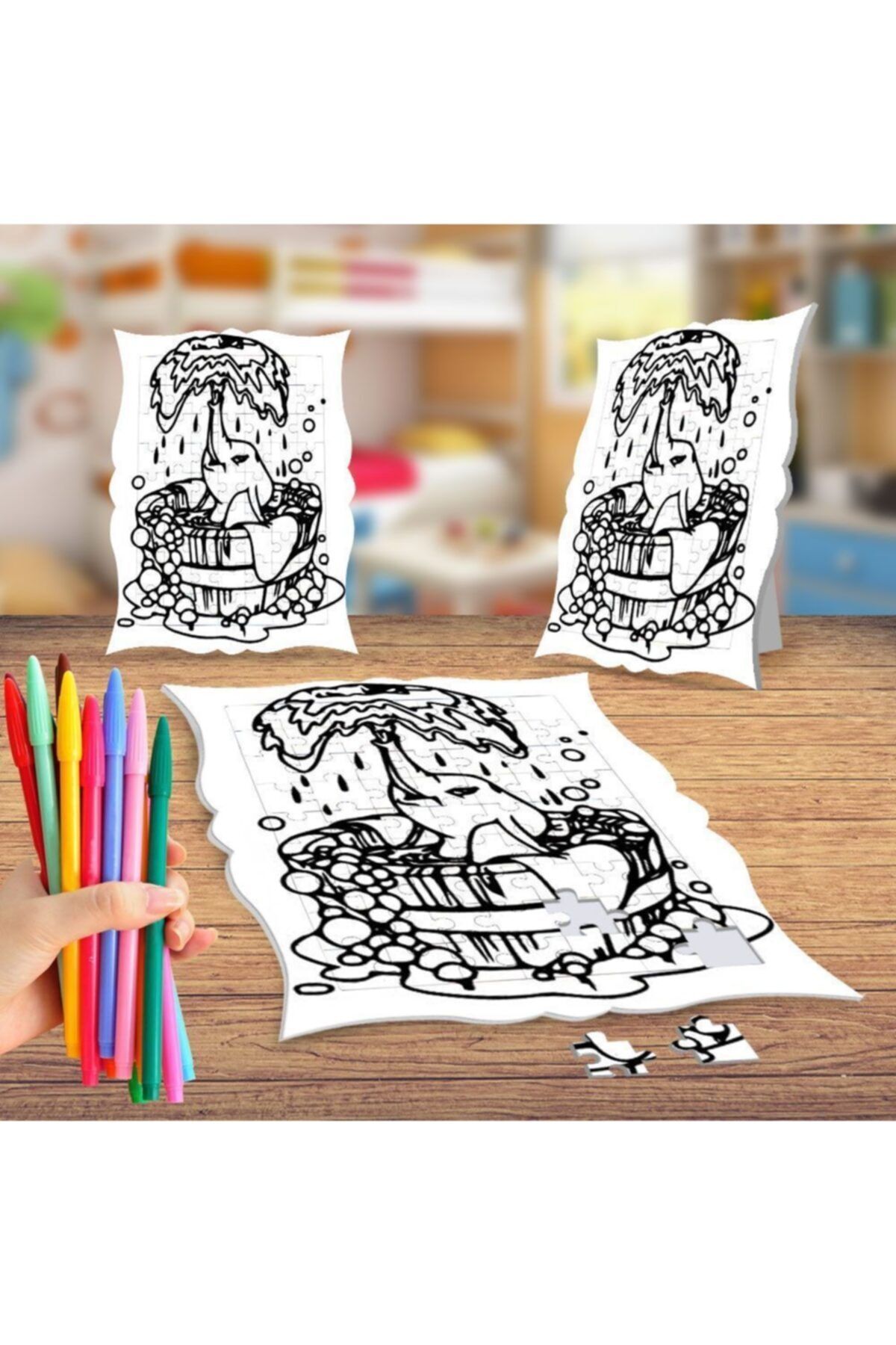 Asilmeydan Yıkanan Fil Boyama Puzzle Tablo Çocuk Eğitici Yapboz