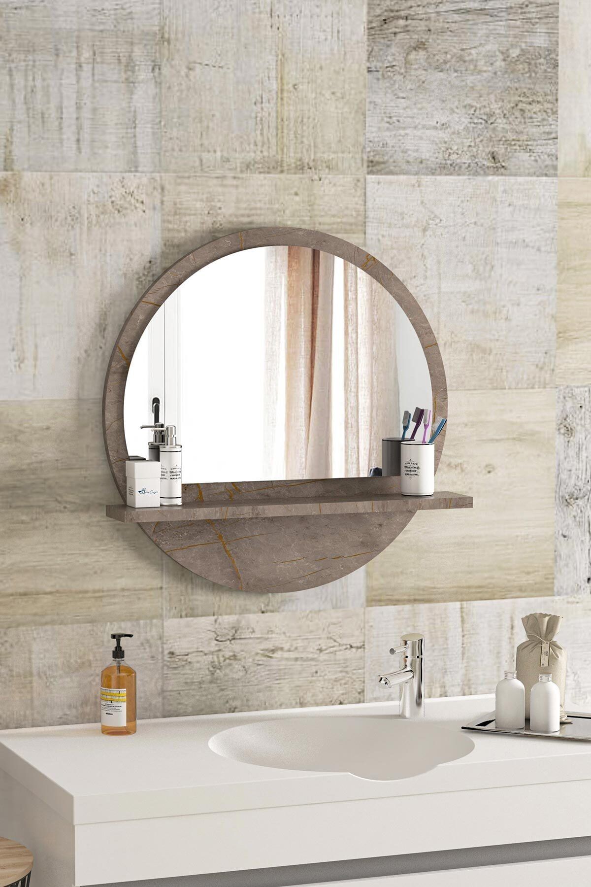 bluecape Yuvarlak Raflı Ayna 45cm Gordion Dresuar Hol Koridor Duvar Salon Banyo Wc Ofis Çocuk Yatak Odası Boy