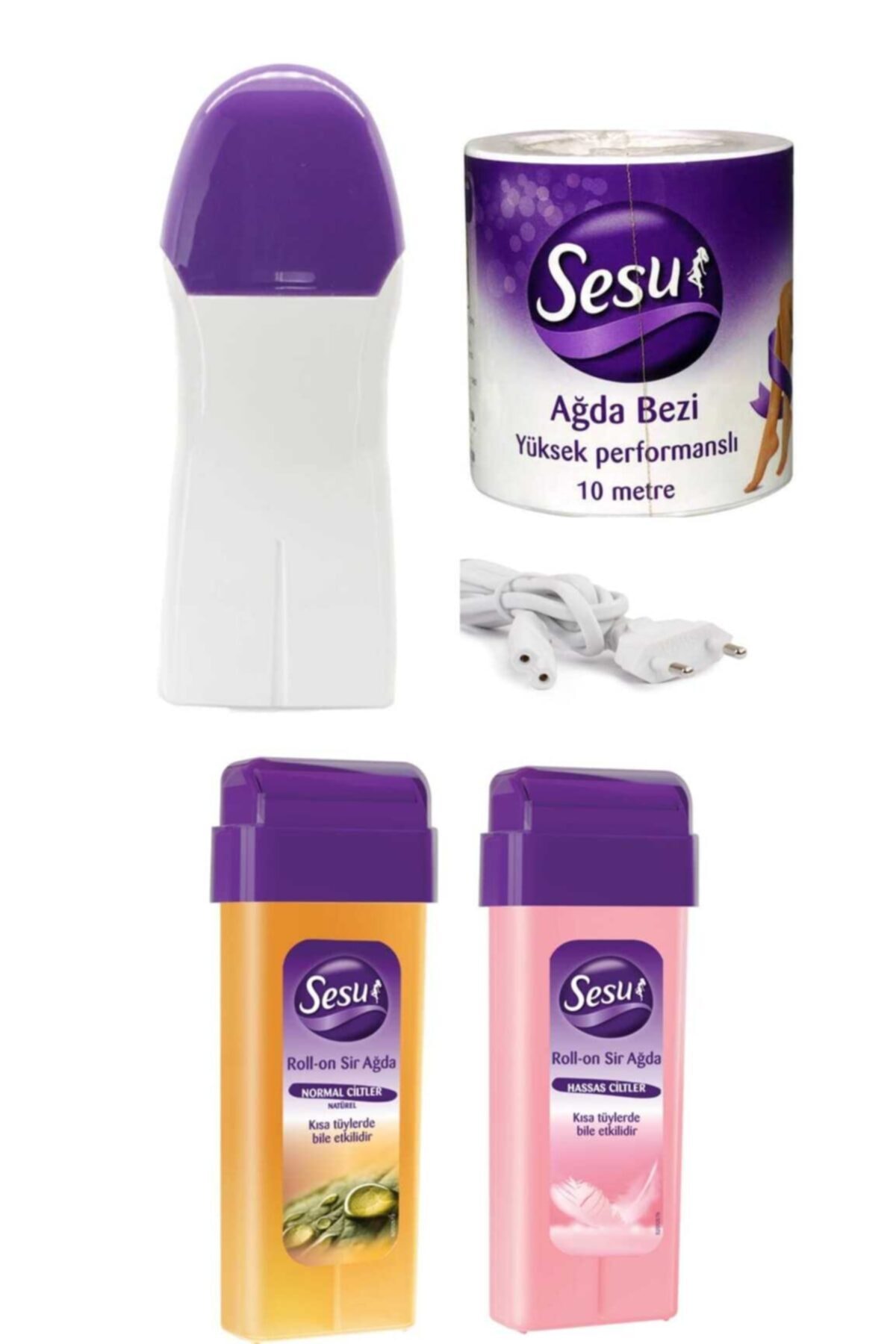 Sesu Tüm Ciltler Özel 2 Kartuş Ağda+ Ağda Makinesi+ Ağda Bezi Set