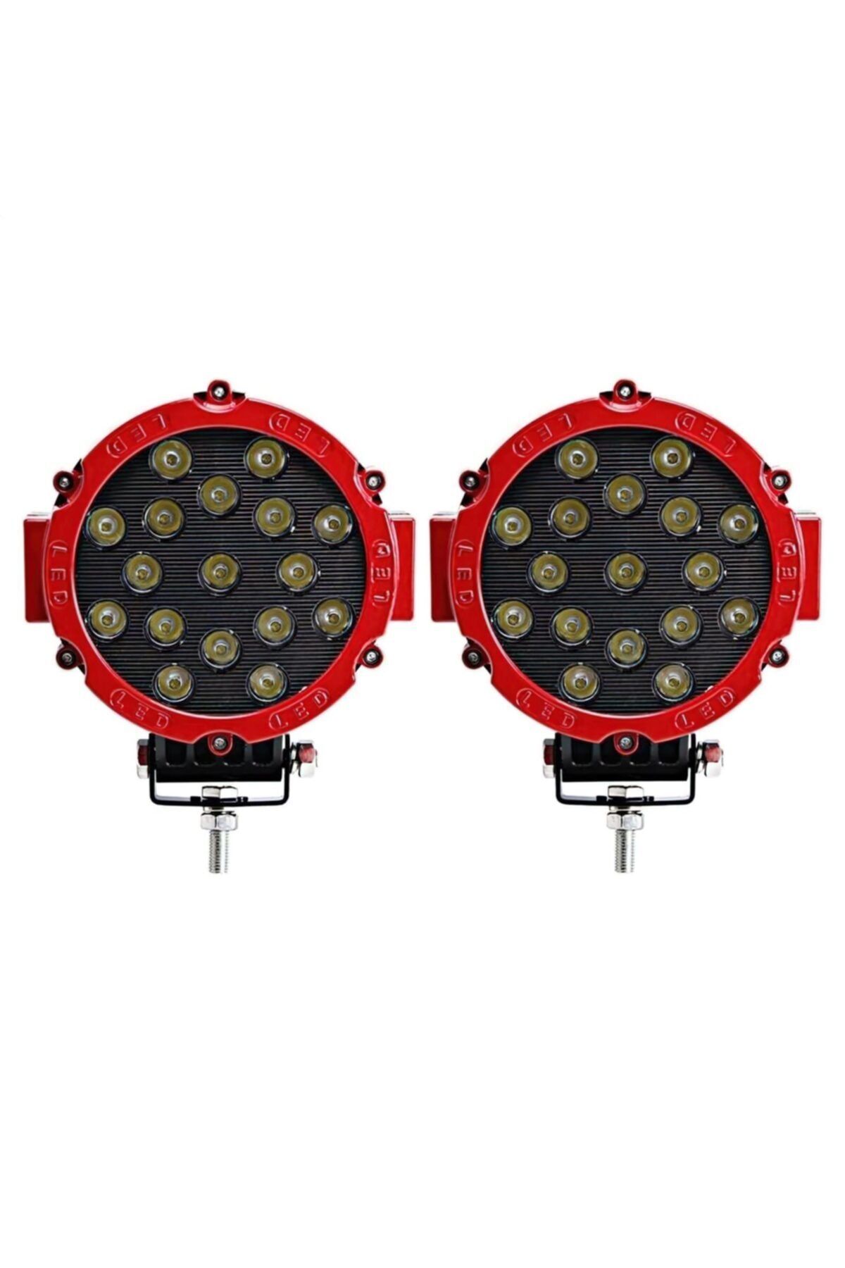 TEAMCAR Off Road Sis Lambası 16 Cm Yuvarlak 17 Led 2 Adet 1 Takım Kırmızı