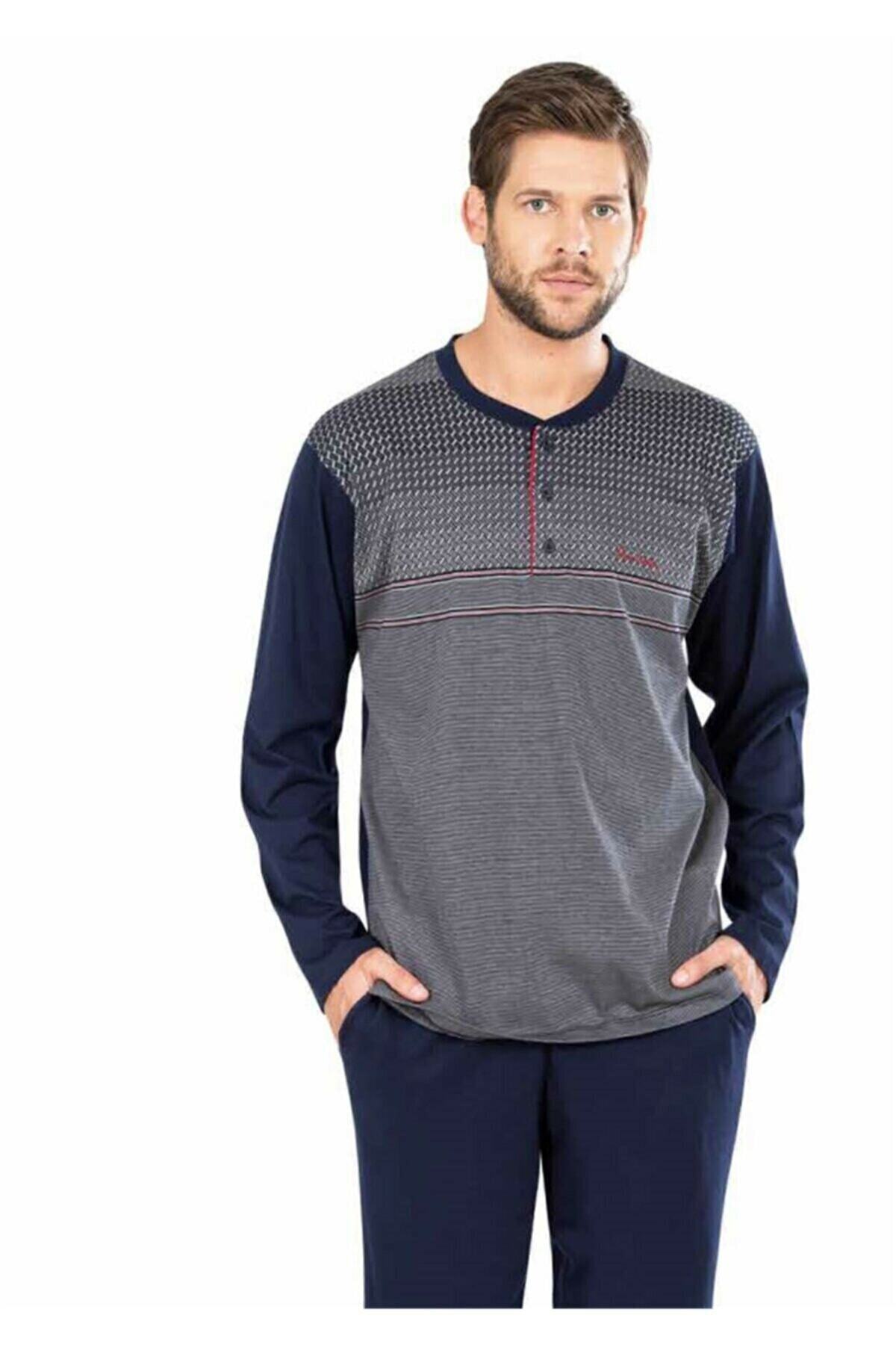 Pierre Cardin Rahat Kalıp Jakarlı Lacivert Erkek Pijama Takım