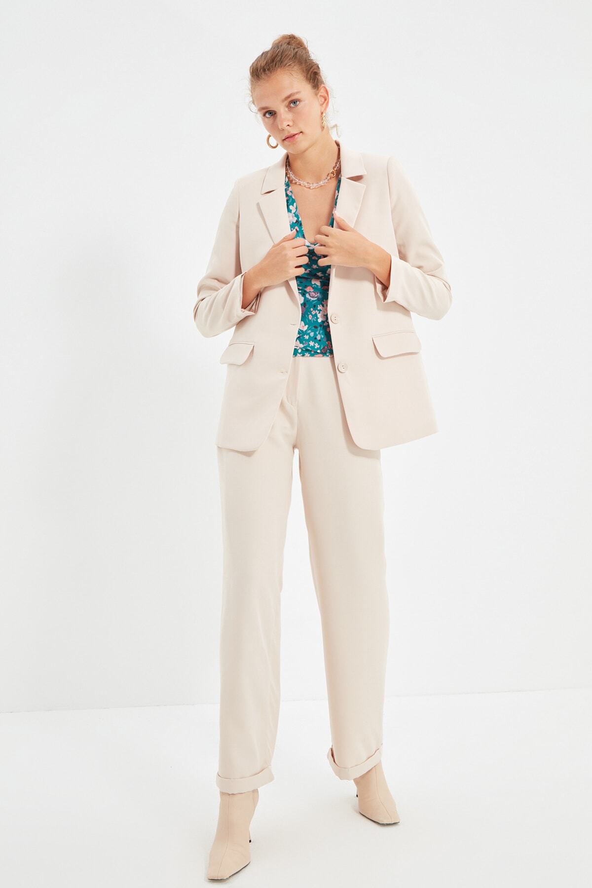 TRENDYOLMİLLA Taş Blazer Ceket Wide Leg Pantolon Takım Elbise TWOAW22AU0112