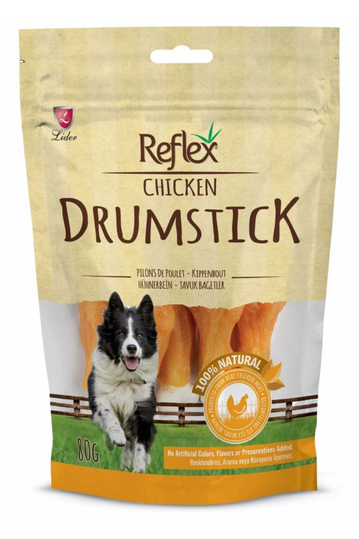 Reflex Drumstick Tavuk Bagetler Kalsiyum Kemik Üzeri Tavuk Göğsü Sargılı Köpek Ödülü 80 Gr