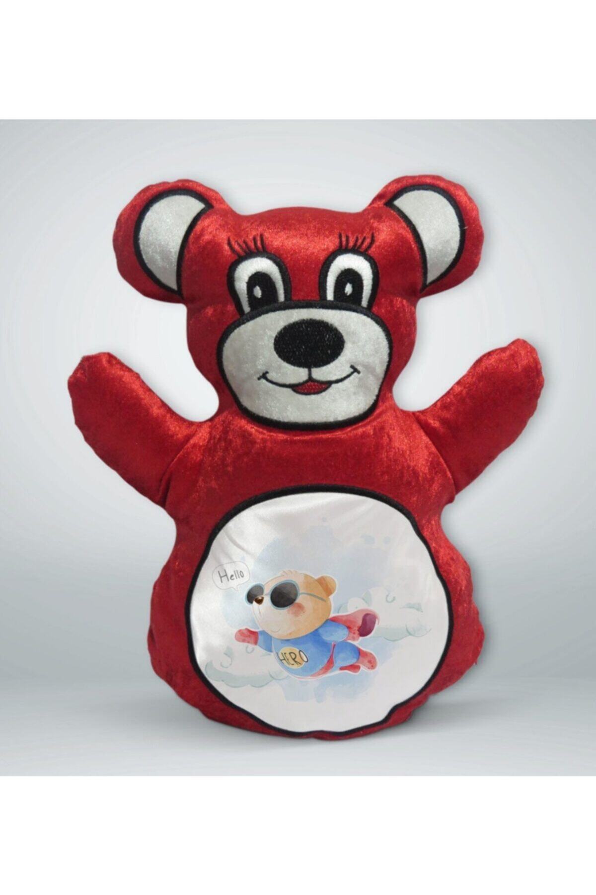 BK Gift Süper Ayıcık Tasarımlı Kırmızı Ayıcık Yastık-1