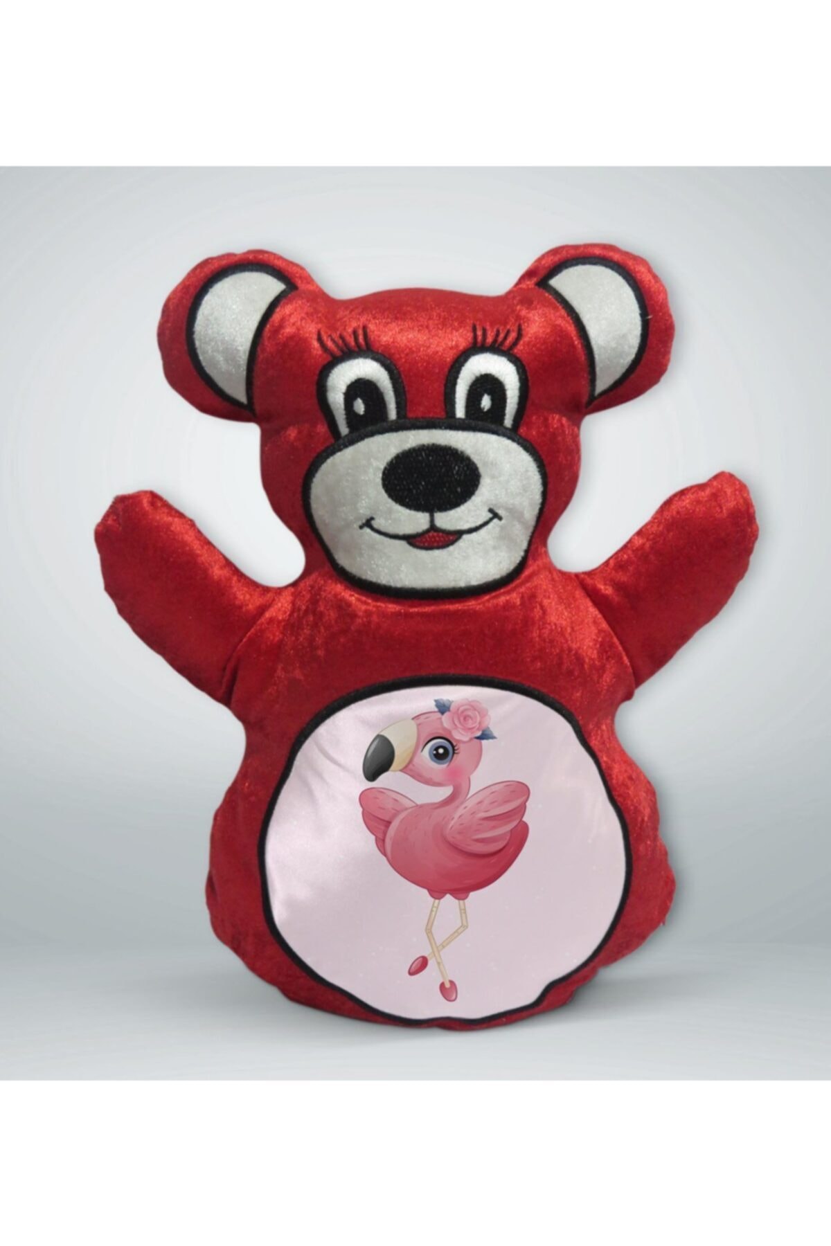 BK Gift Flamingo Tasarımlı Kırmızı Ayıcık Yastık-3