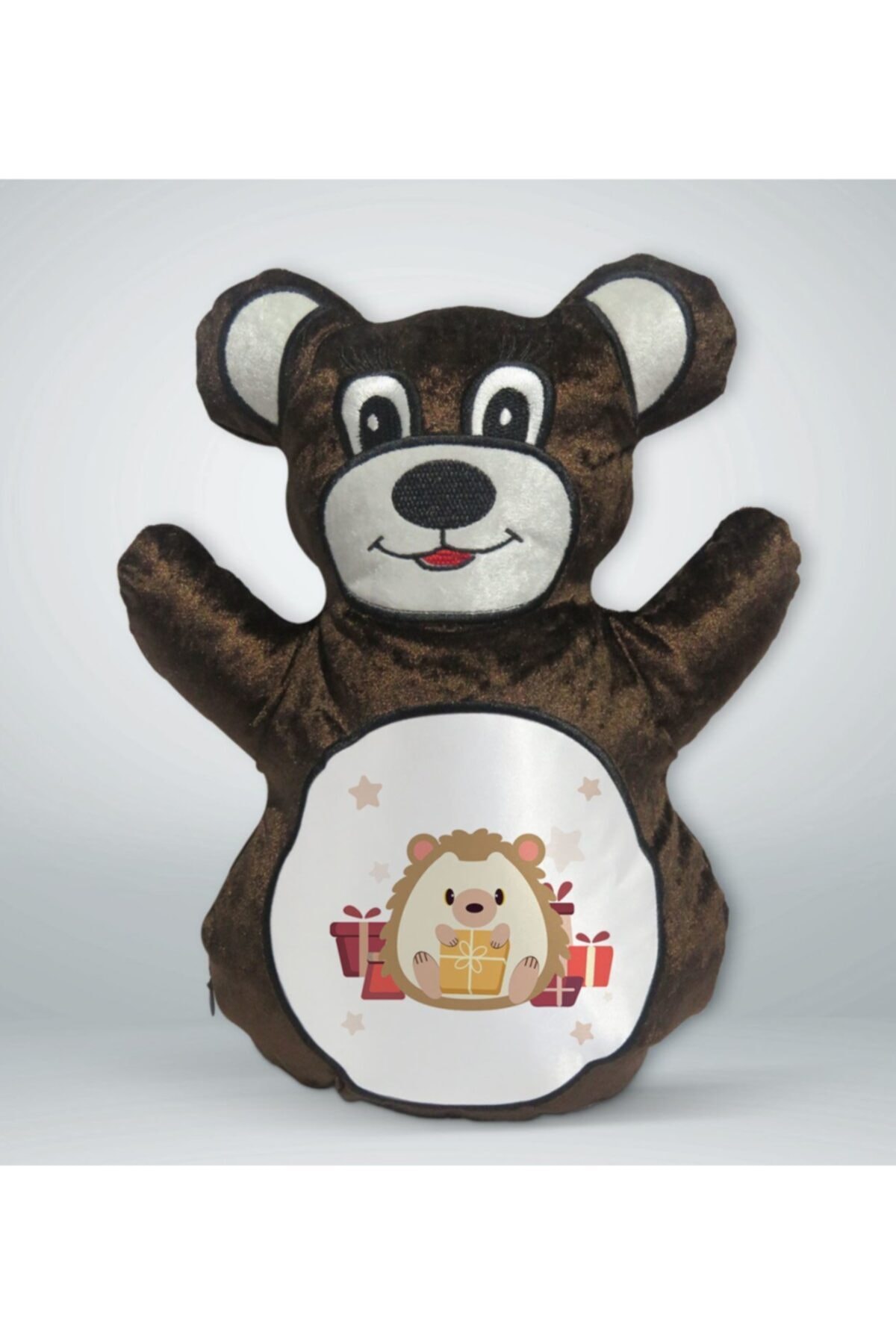 BK Gift Sevimli Kirpi Tasarımlı Kahverengi Ayıcık Yastık-5