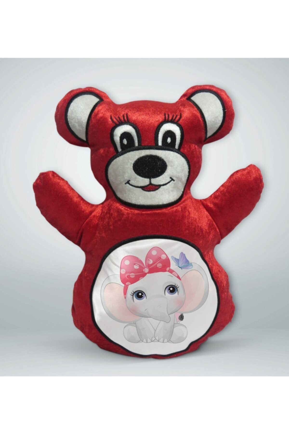 BK Gift Sevimli Fil Tasarımlı Kırmızı Ayıcık Yastık-4