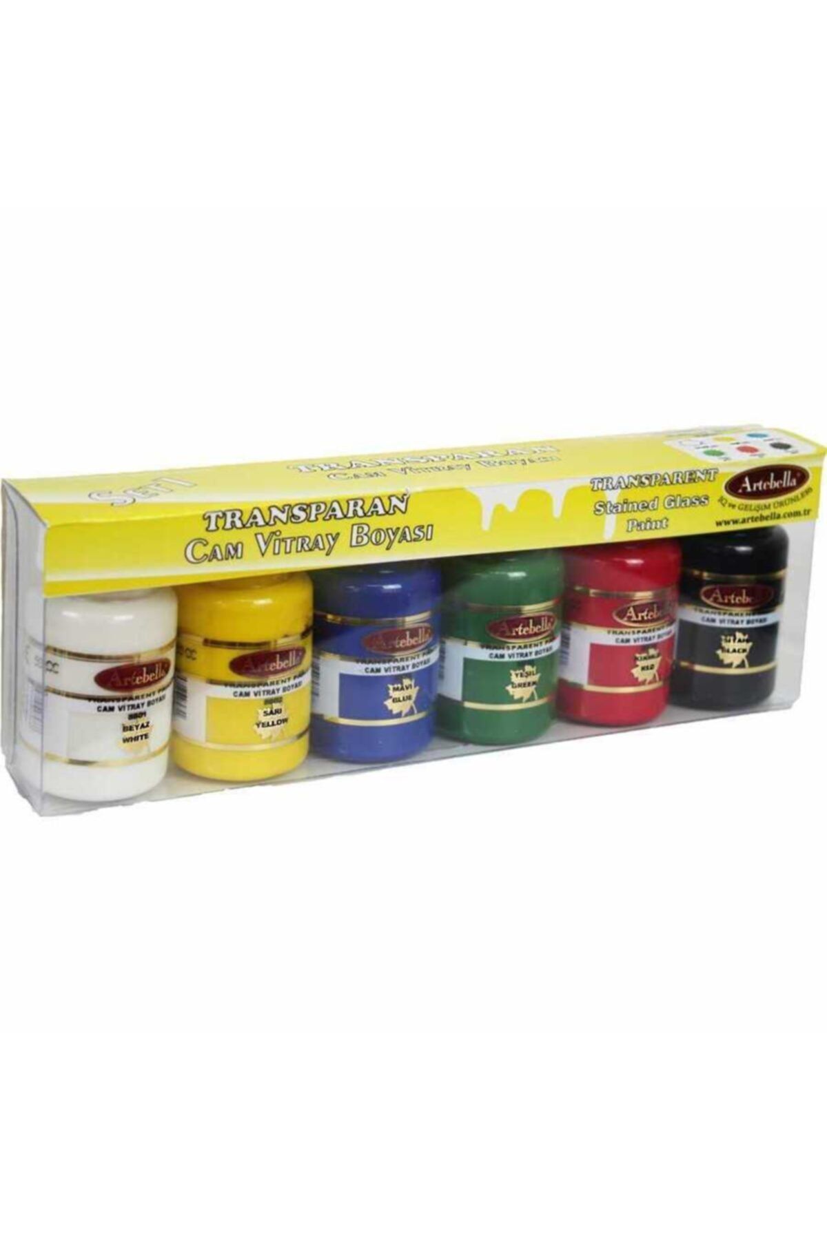 Artebella Cam Boyası Vitray Boyası Boya Seti 50 Ml Transparan Cam Vitray Boyası Abstc001 50 Ml 6'ı S