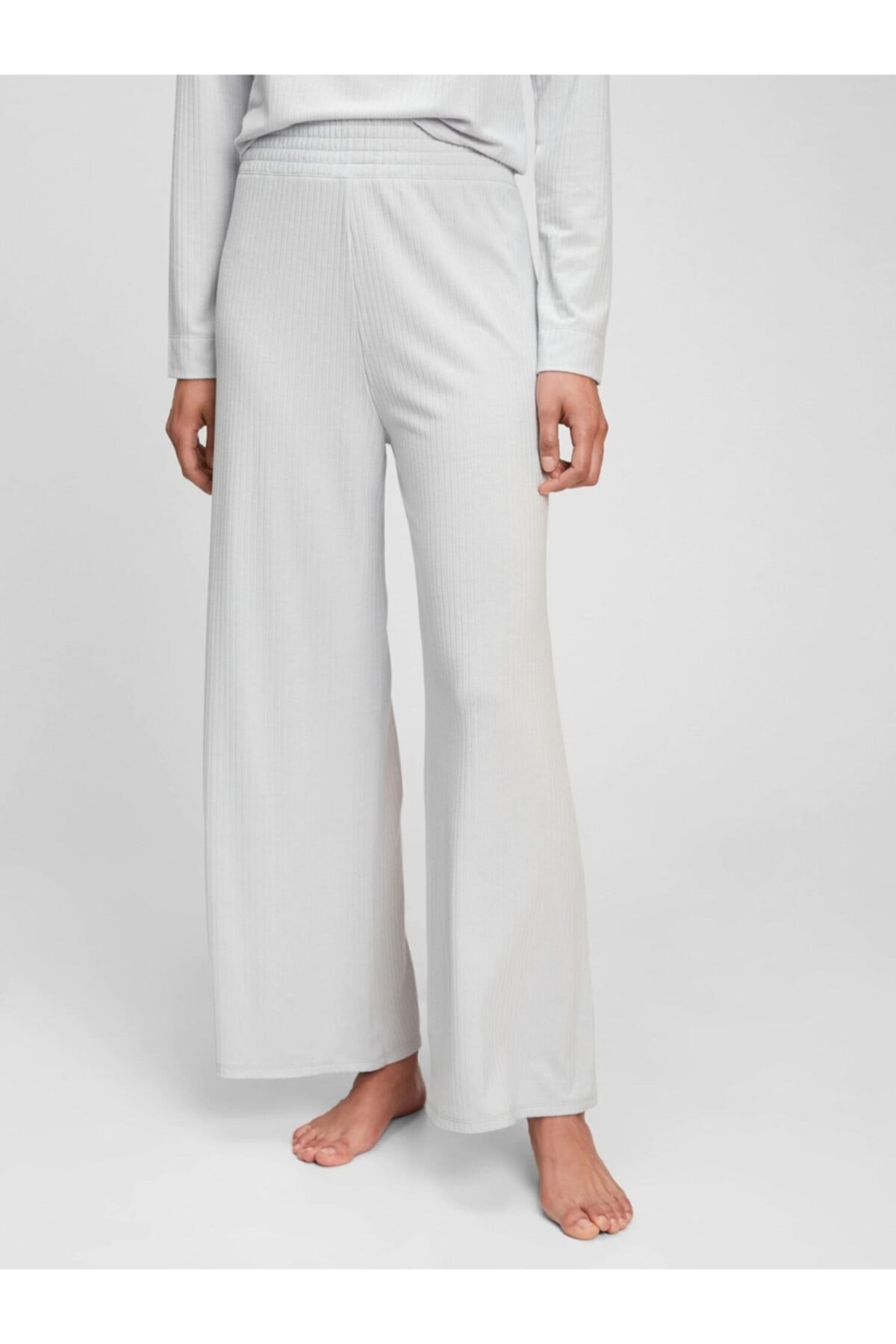 GAP Kadın Gri Ribbed Wide Leg Pantolon