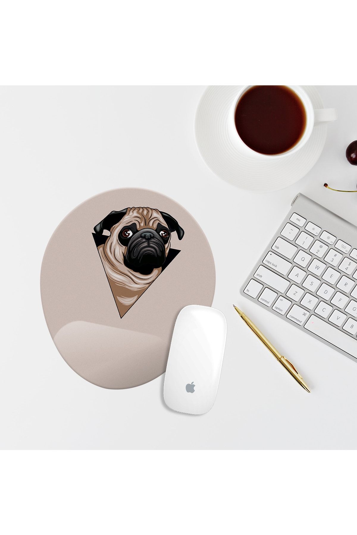 Özer Store Kahverengi Köpek Çizimli Bilek Destekli Oval Mouse Pad