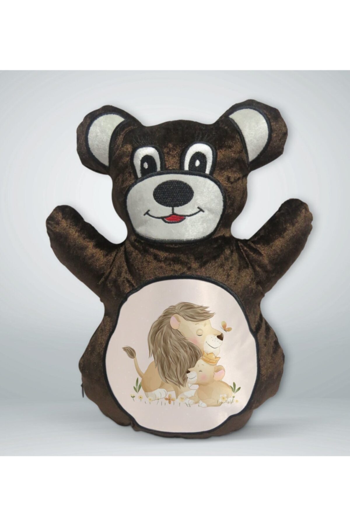 BK Gift Sevimli Aslan Tasarımlı Kahverengi Ayıcık Yastık-4