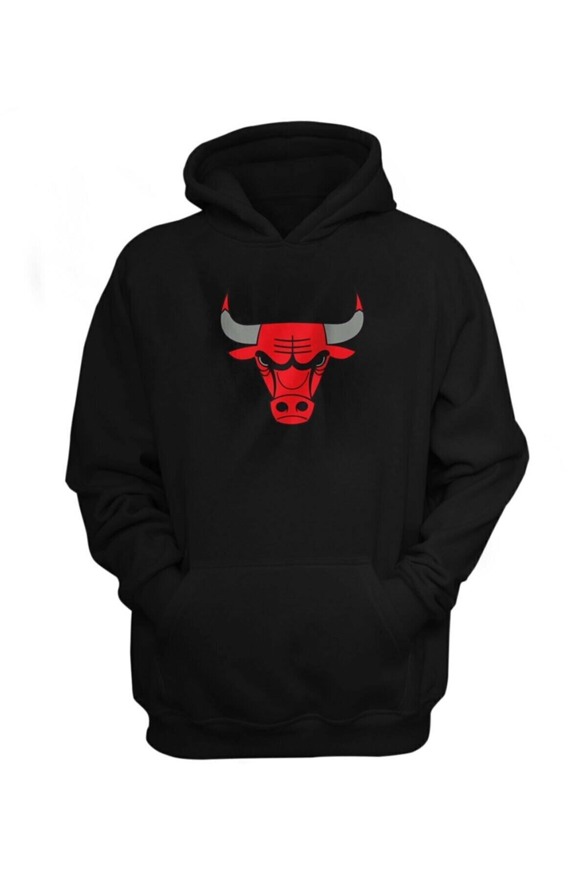 Jooy Company Unisex Siyah Bulls Tasarım Sweatshirt - Hoodie