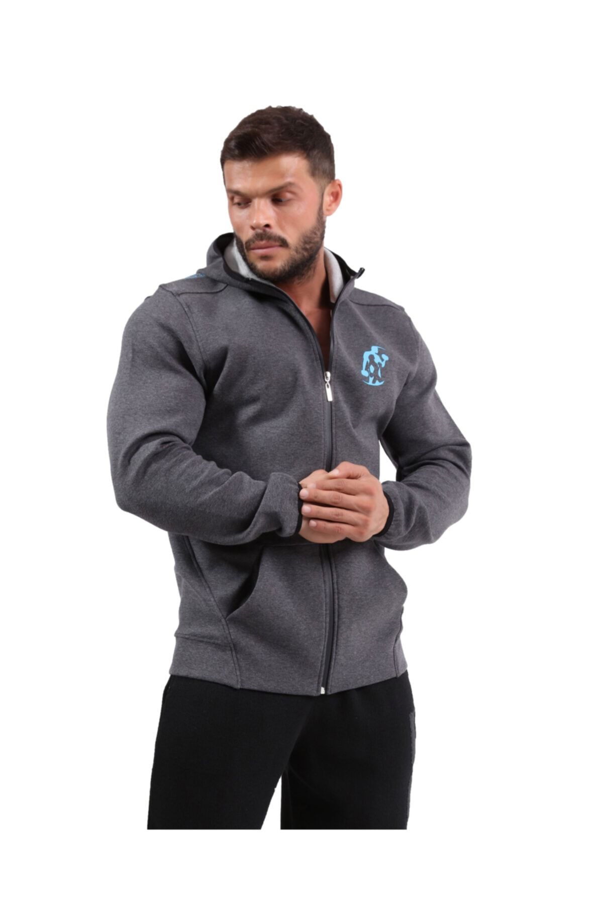Stilya Erkek Gri Kapüşonlu Spor Ceket 3607
