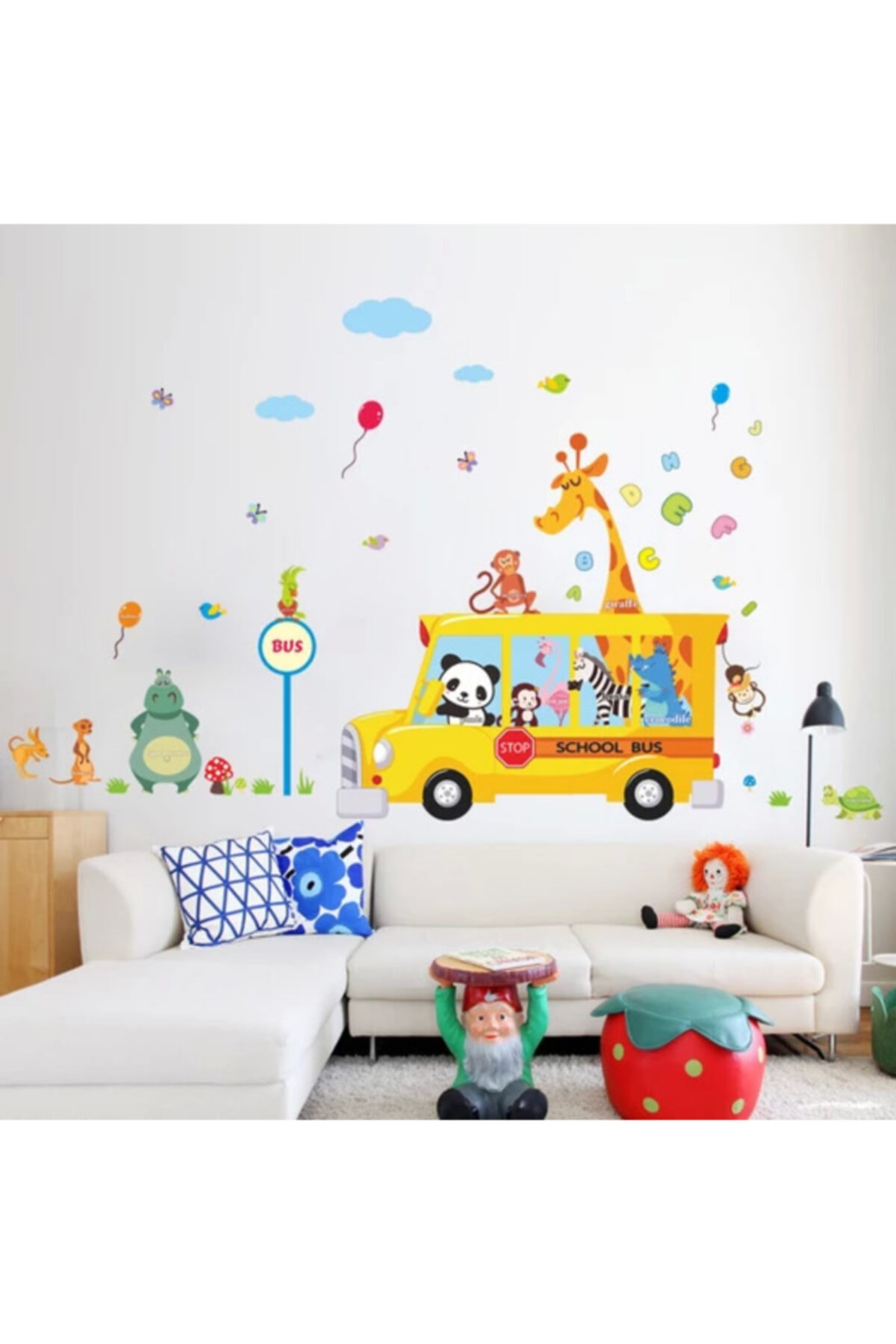 cosy home gift Çocuk Odası Asya Tur Otobüsü Sevimli Hayvanlar Duvar Sticker