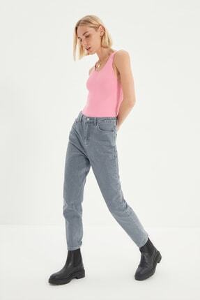 TRENDYOLMİLLA Gri Yüksek Bel Mom Jeans TWOAW22JE0364