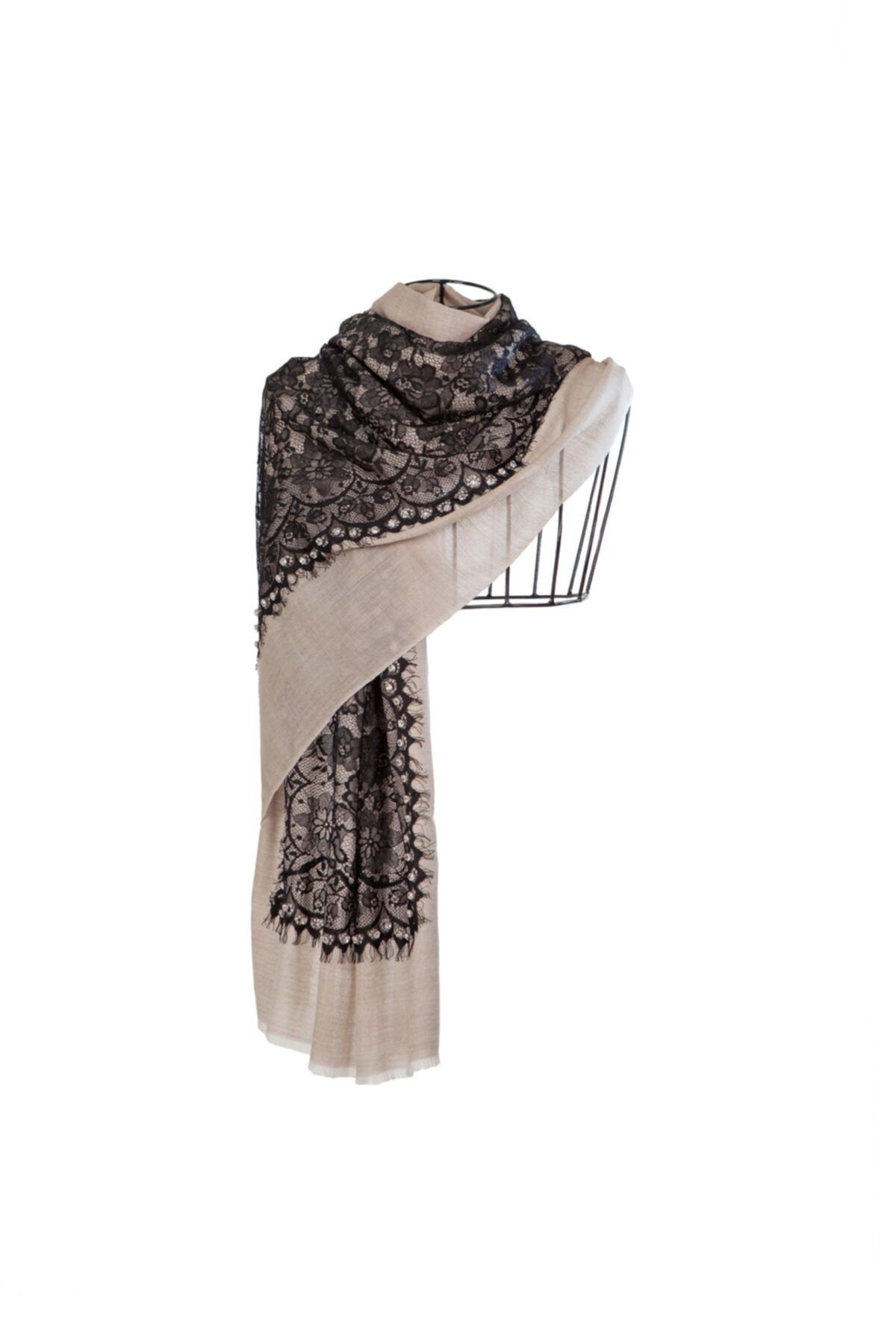 CASHMERE AND SİLK MAWLANA Dantelli Kristal Şal