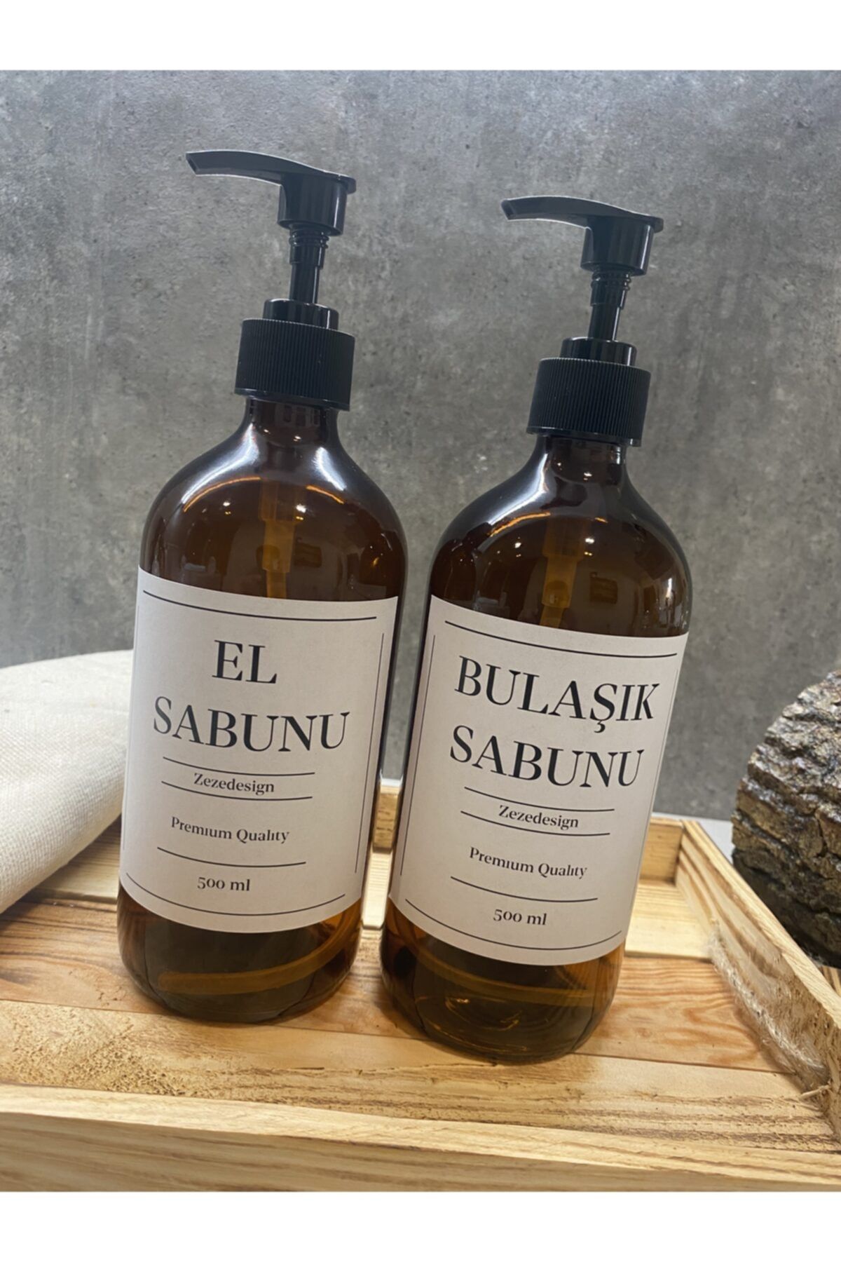 zezedesing Amber Cam Şişe El ve Bulaşık Sabunu Şişesi 500ml
