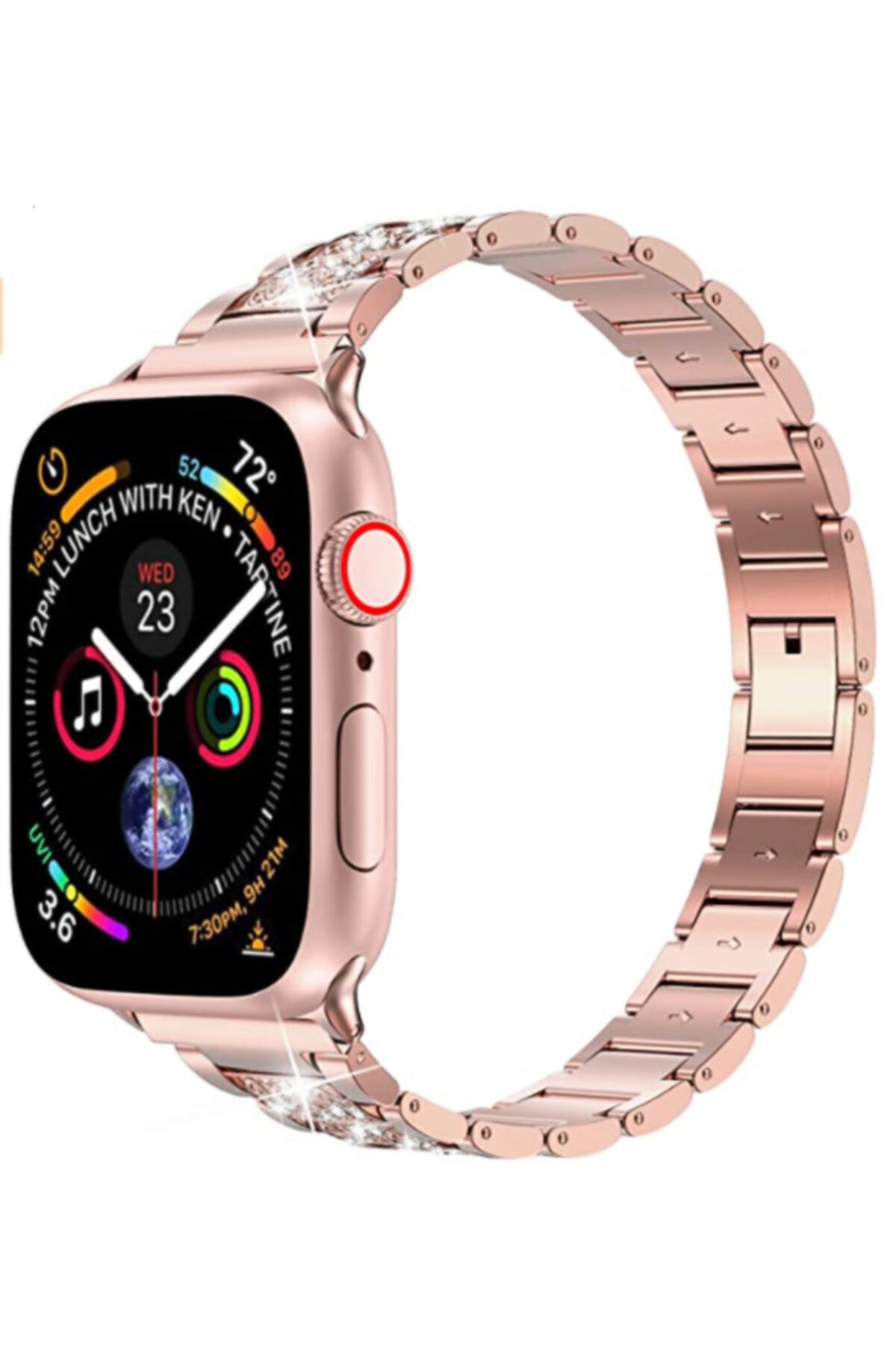 Apple Watch Seri 7 45mm Uyumlu Nezih Case Wiwu Three Beads Set Auger Metal Kordon Rose Gold
