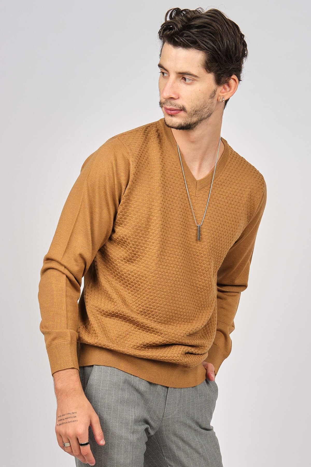 Tan v deals neck sweater mens