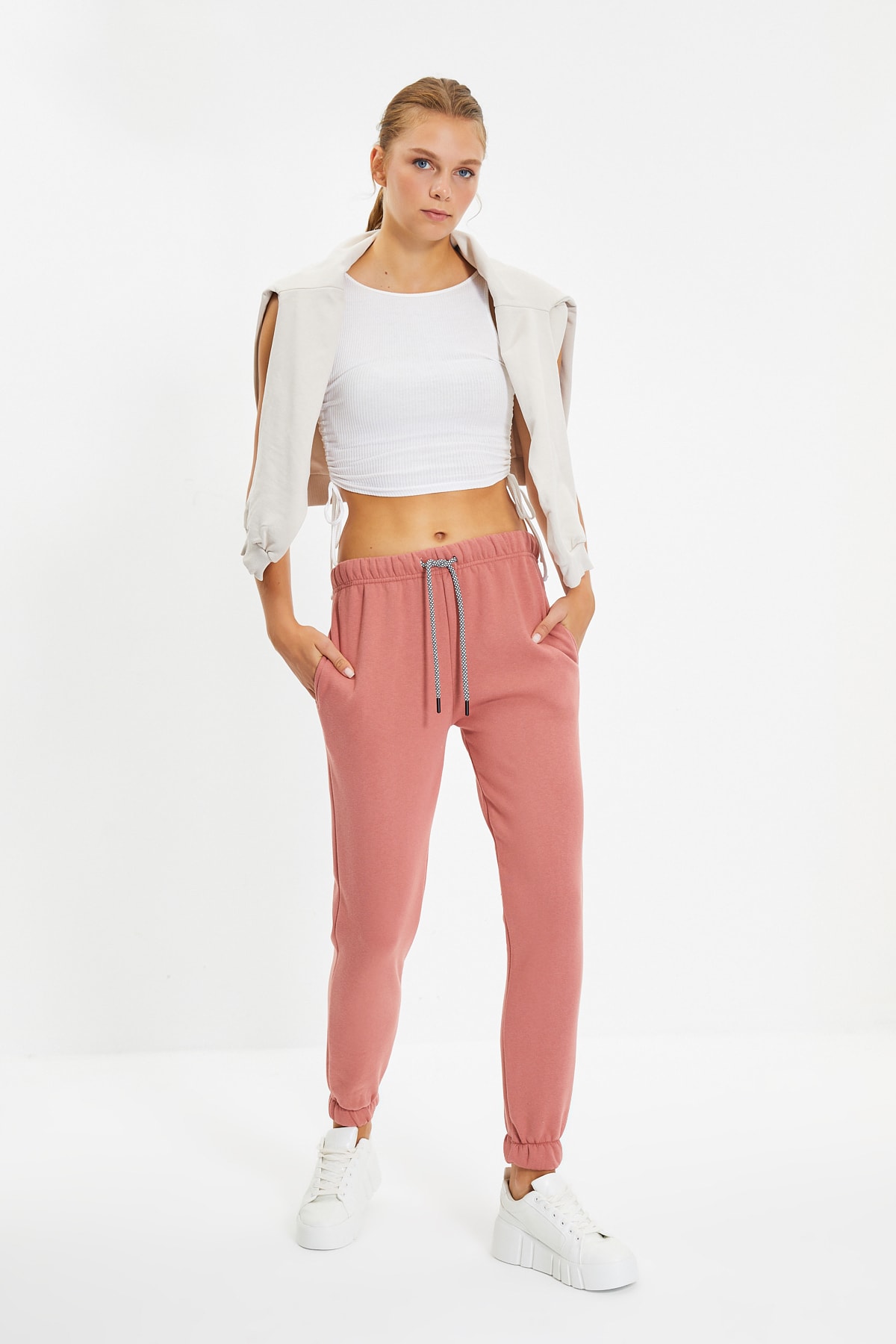 TRENDYOLMİLLA Gül Kurusu Basic Jogger Örme Şardonlu Eşofman Altı TWOAW22EA0202