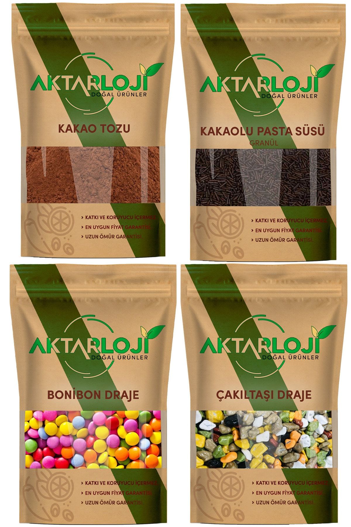 aktarloji 4 ' Lü Çikolatalı Pasta Süsü Avantaj Seti (bonibon Draje, Çakıltaşı, Kakao Tozu, Pasta Süsü )
