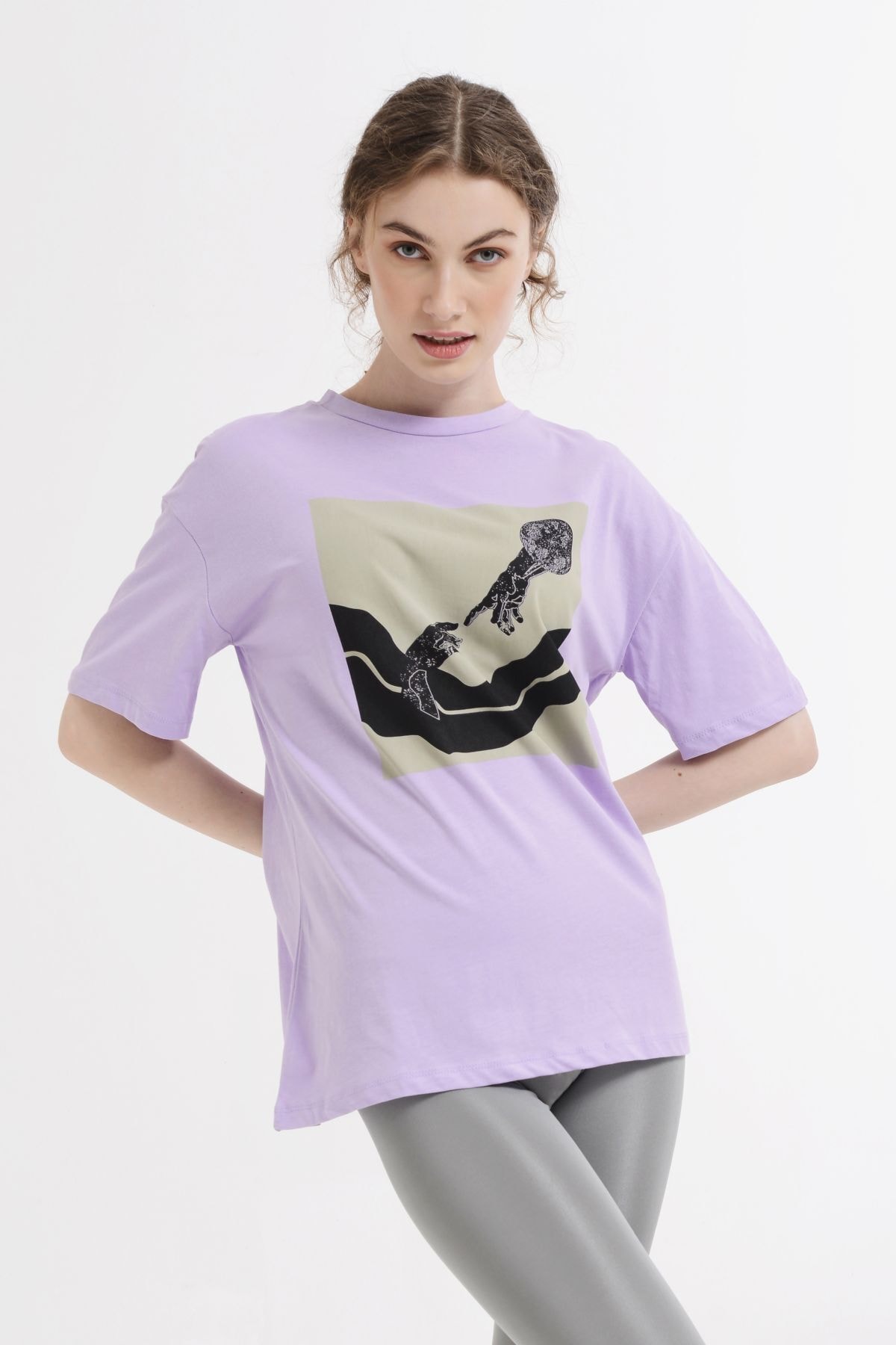 Nefise Önü Baskılı Tshirt - Lila