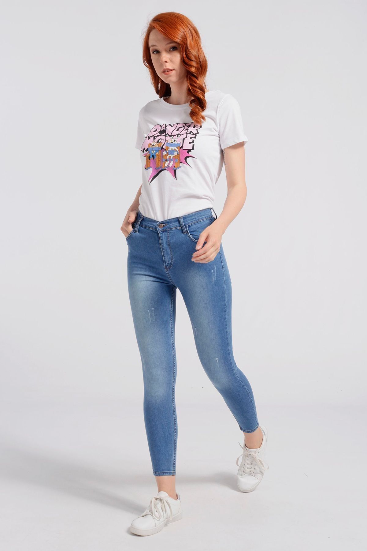 Nefise Yüksek Bel Yırtık Detaylı Skinny Jeans - Mavi