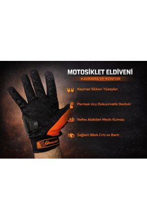 BABE 3 MEVSİM ORANJ MOTORSİKLET ELDİVENİ REFLEKTÖRLÜ Image 1