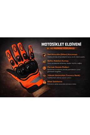 BABE 3 MEVSİM ORANJ MOTORSİKLET ELDİVENİ REFLEKTÖRLÜ Image 0