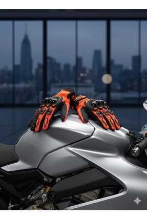 BABE 3 MEVSİM ORANJ MOTORSİKLET ELDİVENİ REFLEKTÖRLÜ Image 5