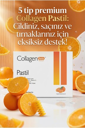 5 Tip Kolajen 2000mg X 30 Emilebilen Tablet, Biotin, A, C Vitamini, B12, Magnezyum, Portakal Aromalı Image 0