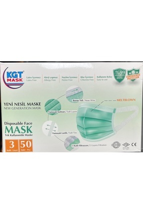 Cerrahi Maske YEŞİL ,ultrasonik Gövde,burun Telli 50 Adet Esnek Ve Yumuşak Do Image 0