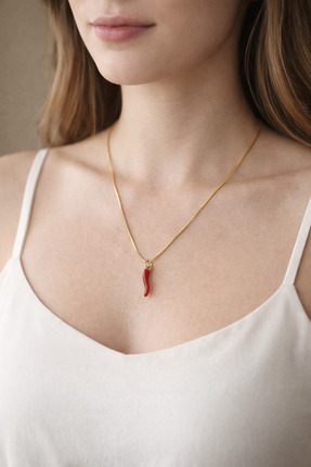 Kırmızı Biber Kolye | Şans Uğuru Nazarlık Takı | Kadın Chili Charm Kolye Image 0