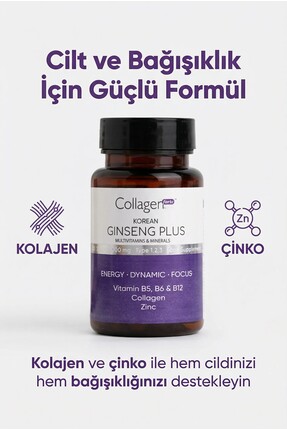 Kırmızı Kore Ginseng Plus, Hidrolize Kolajen, Vitamin B5, B6, B12,çinko, Softgel 1000mg Image 5