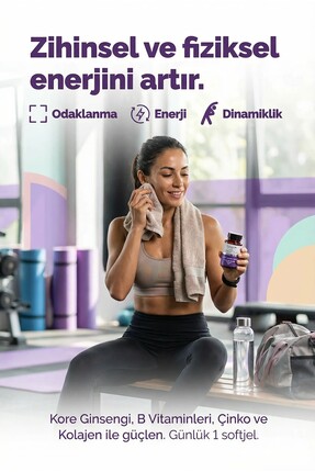 Kırmızı Kore Ginseng Plus, Hidrolize Kolajen, Vitamin B5, B6, B12,çinko, Softgel 1000mg Image 2