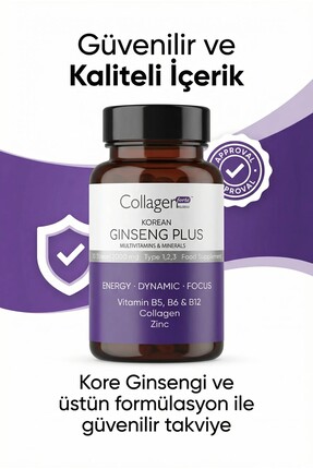 Kırmızı Kore Ginseng Plus, Hidrolize Kolajen, Vitamin B5, B6, B12,çinko, Softgel 1000mg Image 4