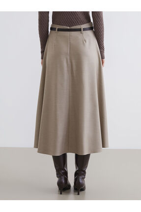Bej Beli Kemerli Kloş Etek Image 3
