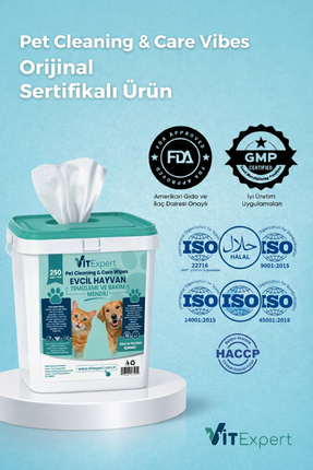 Evcil Hayvan Pati Tüy Kulak Göz Temizleme ve Bakım Kedi Köpek Mendili Hijyenik Islak Mendil 250 Adet Image 2