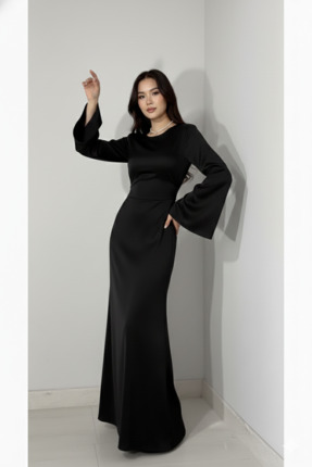 Arkadan İpli Tesettür Abiye Siyah 583291 Image 0