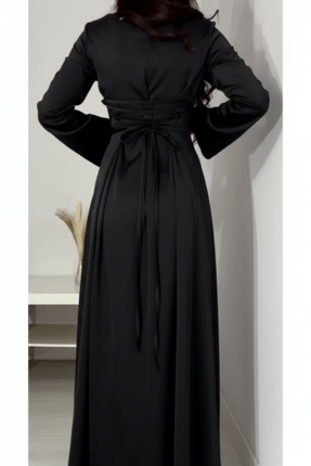 Arkadan İpli Tesettür Abiye Siyah 583291 Image 2