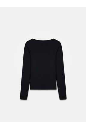 31332 Kayık Yaka Uzun Kollu Top-Siyah Image 6