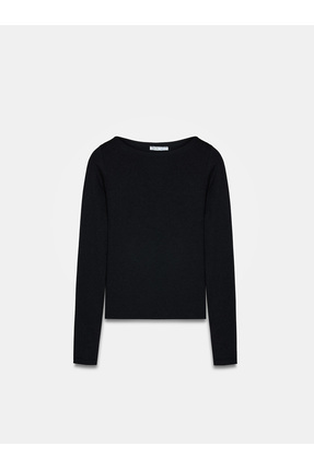 31332 Kayık Yaka Uzun Kollu Top-Siyah Image 5