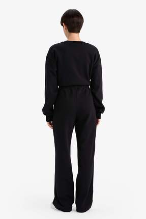 Straight Fit Beli Lastikli Eşofman Altı Cepli Yüksek Bel Kalın Basic Düz B8571AX23WN Image 5