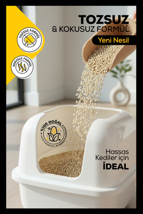 %100 Doğal Aktif Karbonlu Topaklanan Kedi Kumu Tozsuz & Kokusuz, Yüksek Emicilik 10 Litre Image 3