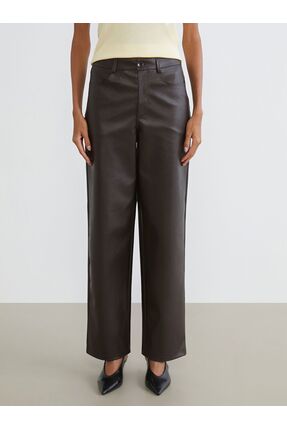 LCW Vision Standart Fit Kadın Deri Görünümlü Pantolon Image 3