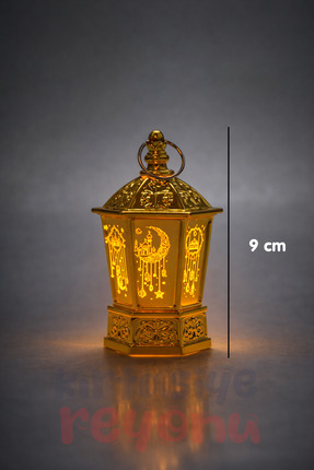 9 CM GOLD PLASTİK RAMAZAN TEMALI DEKORATİF LED FENER Image 0